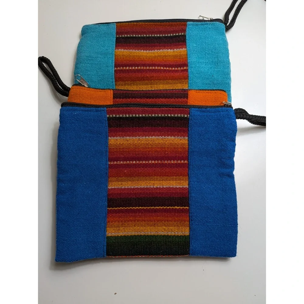 Woven Striped Jewelry Makeup Travel Pouch Set of 3 Wristlet Catchall Bolivia
